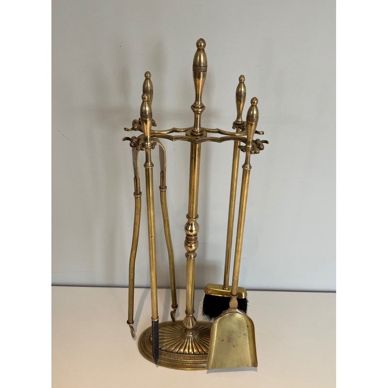 Neoclassical Brass Fireplace Set, French Work, circa 1970