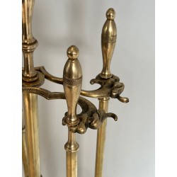 Neoclassical Brass Fireplace Set, French Work, circa 1970