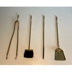 Neoclassical Brass Fireplace Set, French Work, circa 1970