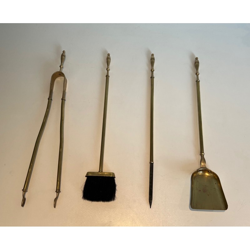 Neoclassical Brass Fireplace Set, French Work, circa 1970