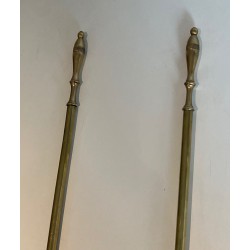 Neoclassical Brass Fireplace Set, French Work, circa 1970