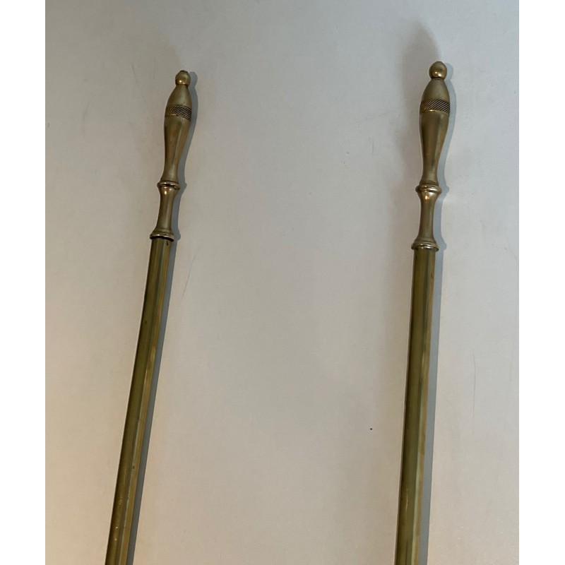 Neoclassical Brass Fireplace Set, French Work, circa 1970