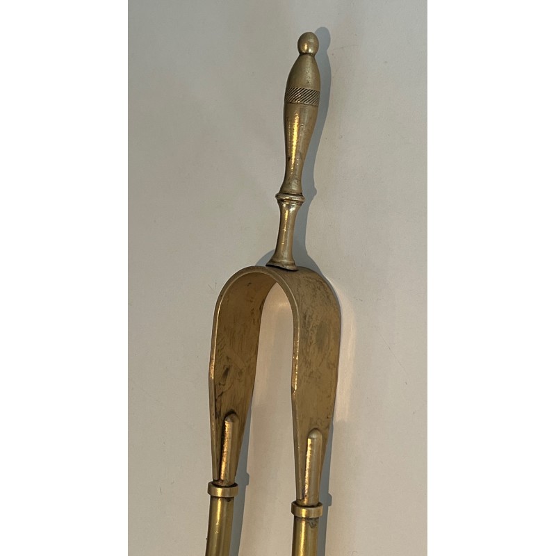 Neoclassical Brass Fireplace Set, French Work, circa 1970