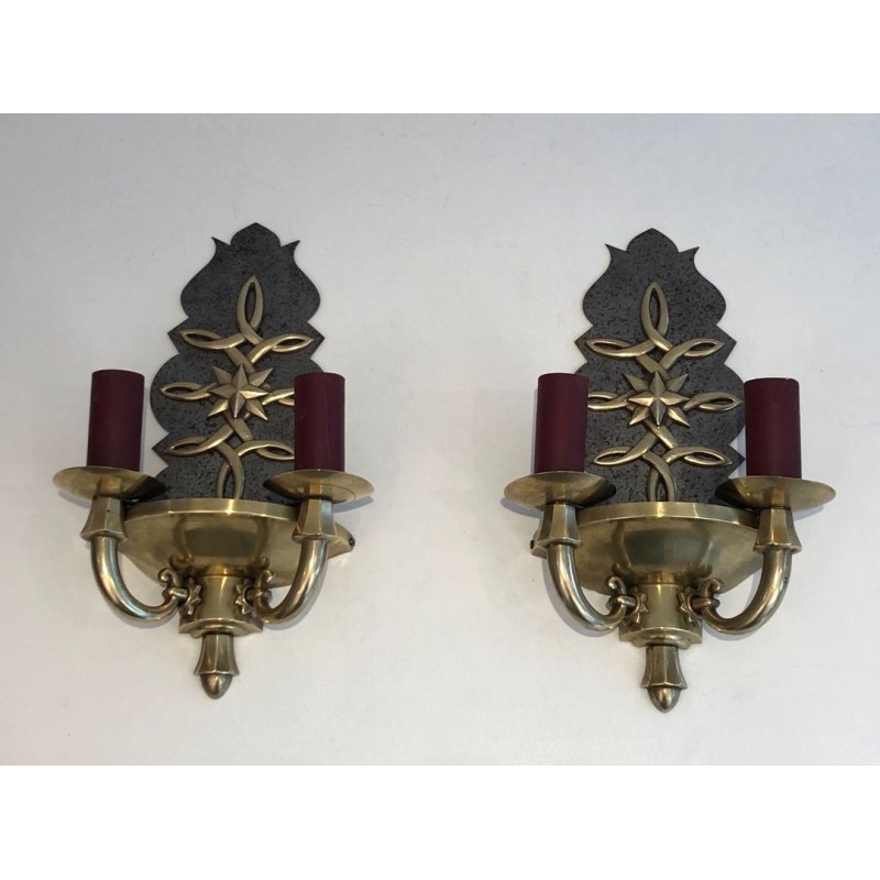 Pair of Art Deco Wall Lights in the style of Jules Leleu