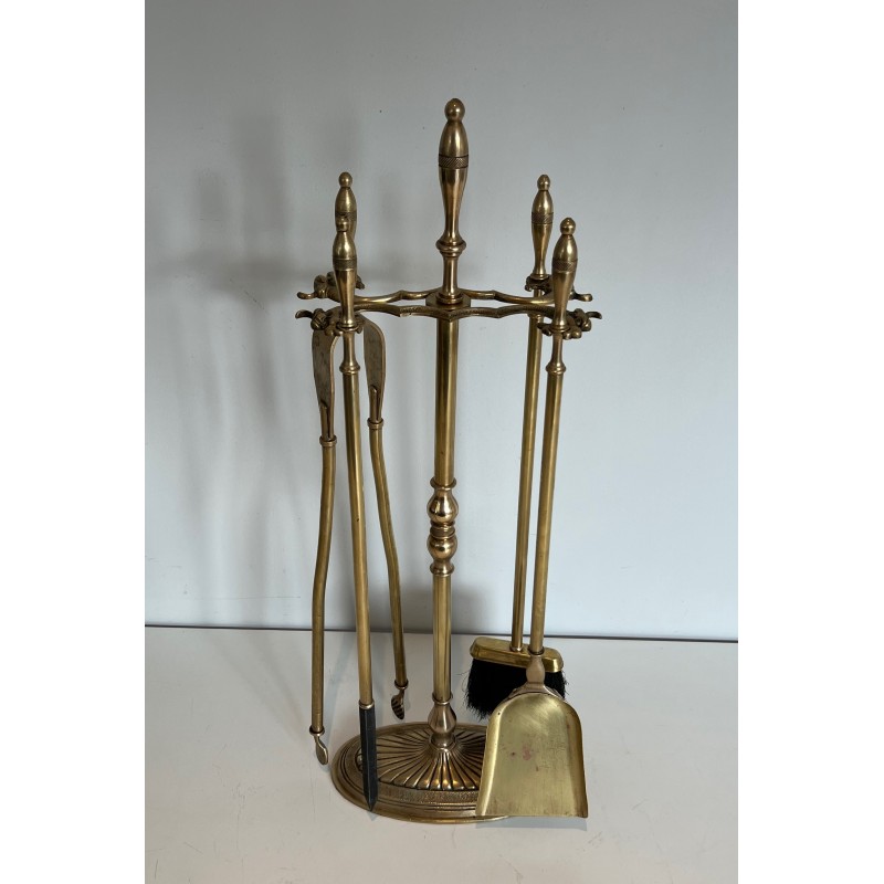 Neoclassical Brass Fireplace Set, French Work, circa 1970