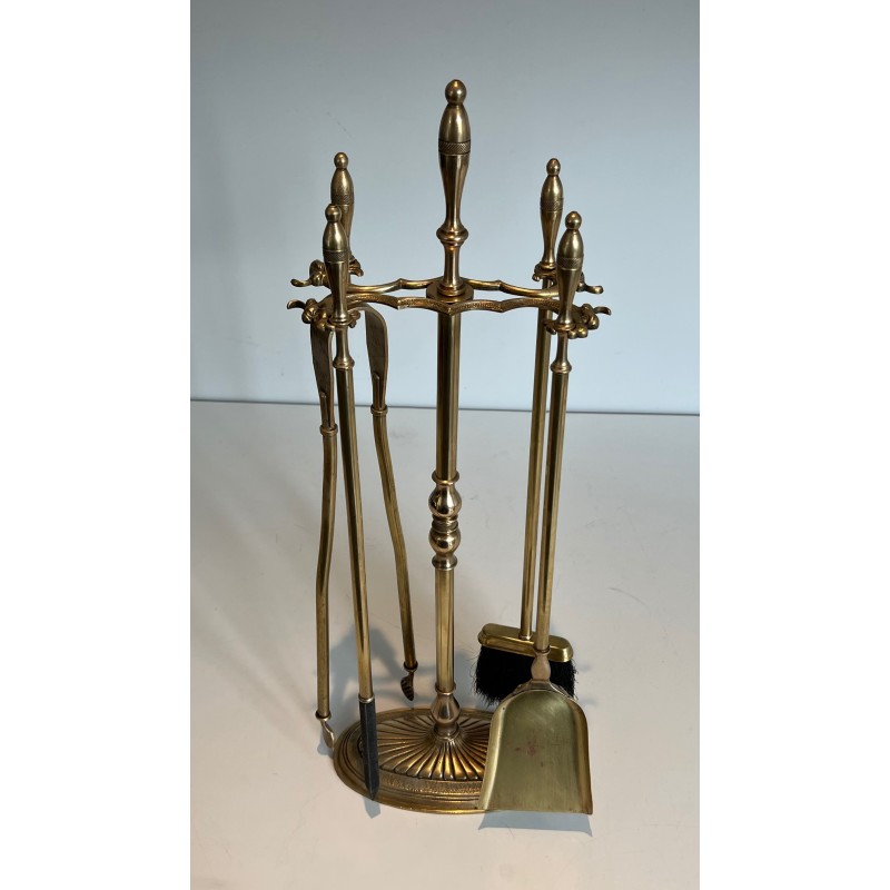 Neoclassical Brass Fireplace Set, French Work, circa 1970
