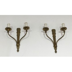 Louis The 16th Style Pair Of Bronze Wall Sconces With Quiver