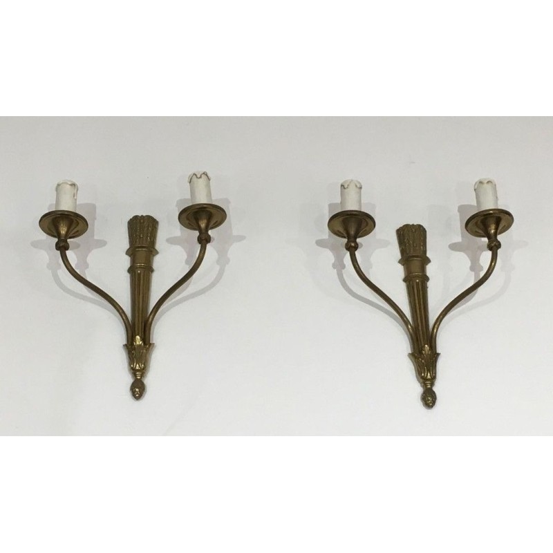 Louis The 16th Style Pair Of Bronze Wall Sconces With Quiver