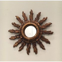 Miroir Soleil en Bois Doré, Travail Français, vers 1970