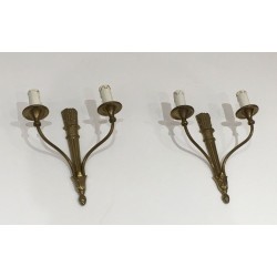 Louis The 16th Style Pair Of Bronze Wall Sconces With Quiver