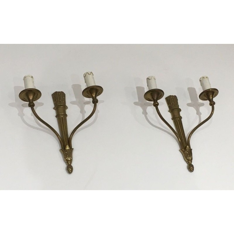 Louis The 16th Style Pair Of Bronze Wall Sconces With Quiver