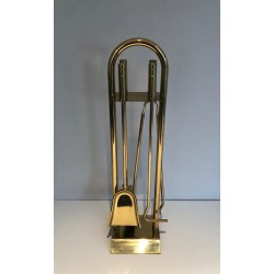 Brass Design Fireplace Tools Set, French Work, circa 1970