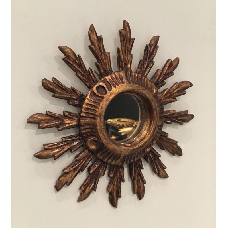 Miroir Soleil en Bois Doré, Travail Français, vers 1970