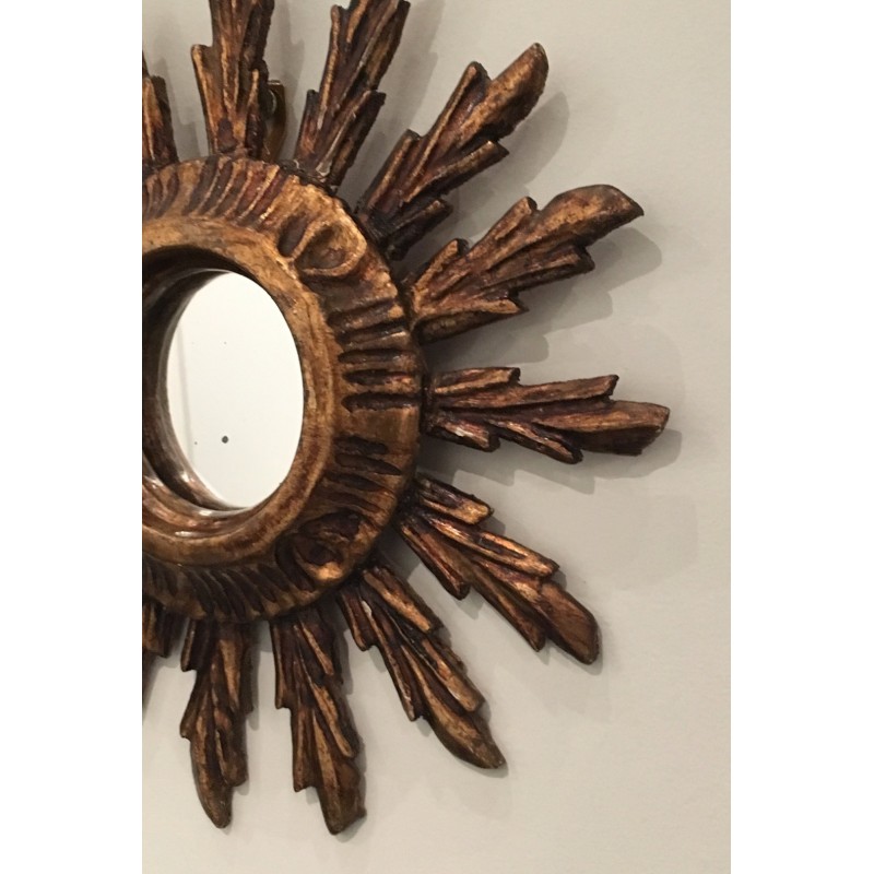 Miroir Soleil en Bois Doré, Travail Français, vers 1970