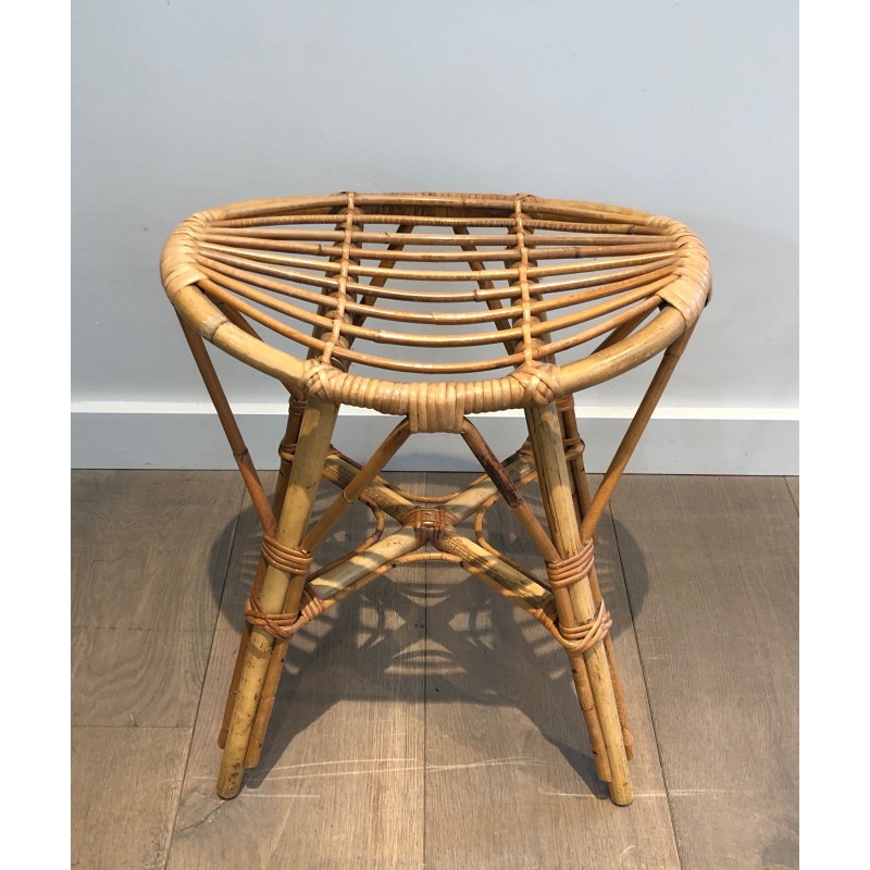 Rattan Stool, French Work, circa 1970