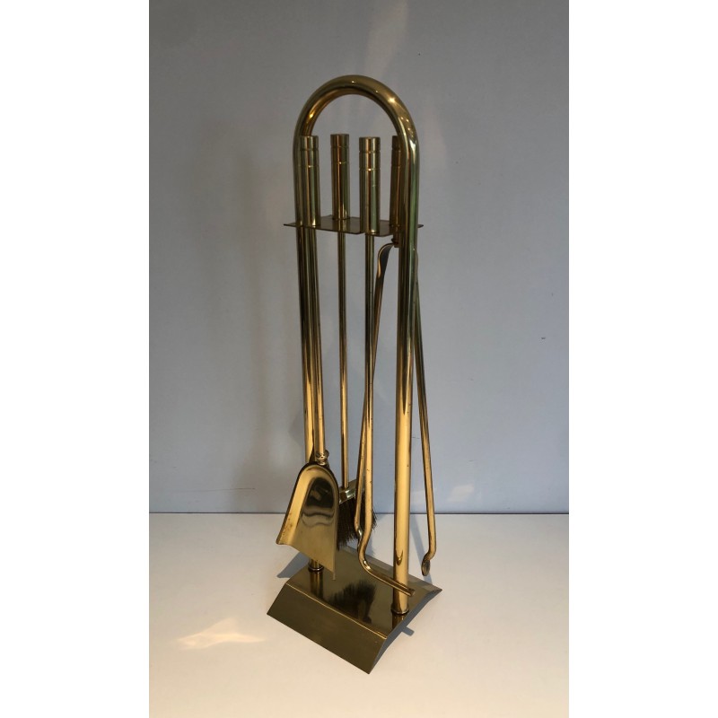 Brass Design Fireplace Tools Set, French Work, circa 1970