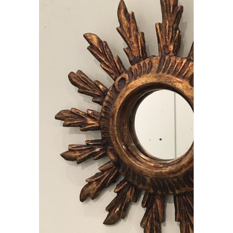 Miroir Soleil en Bois Doré, Travail Français, vers 1970