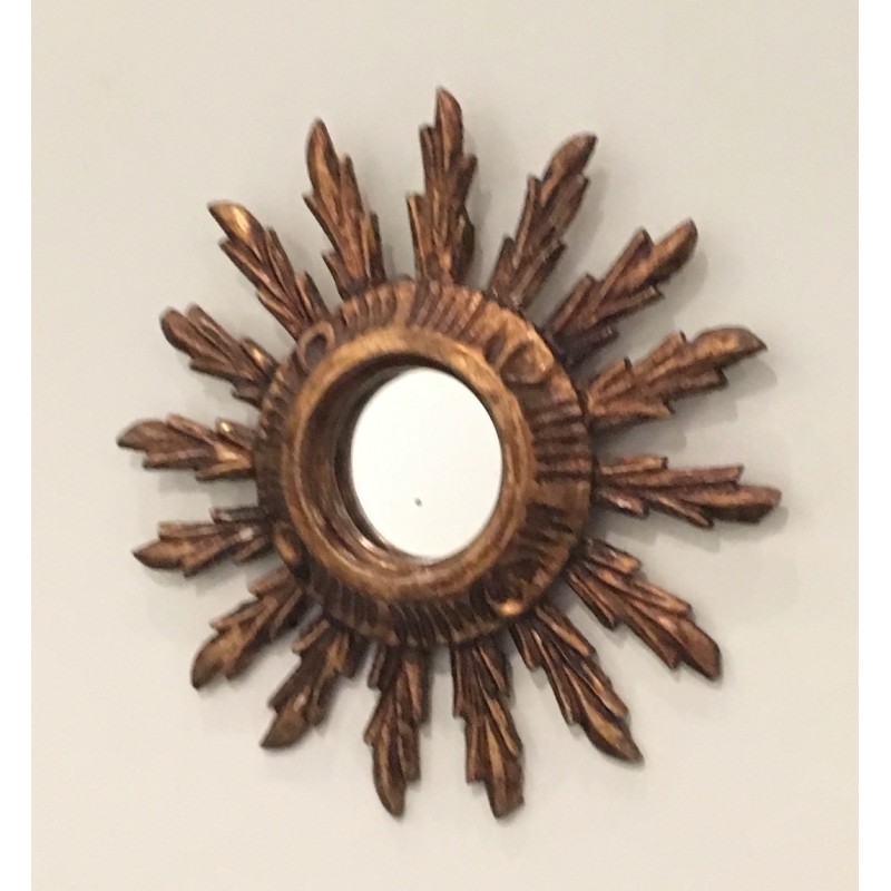 Miroir Soleil en Bois Doré, Travail Français, vers 1970