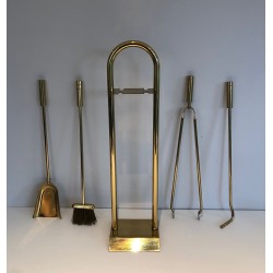 Brass Design Fireplace Tools Set, French Work, circa 1970