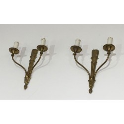 Louis The 16th Style Pair Of Bronze Wall Sconces With Quiver