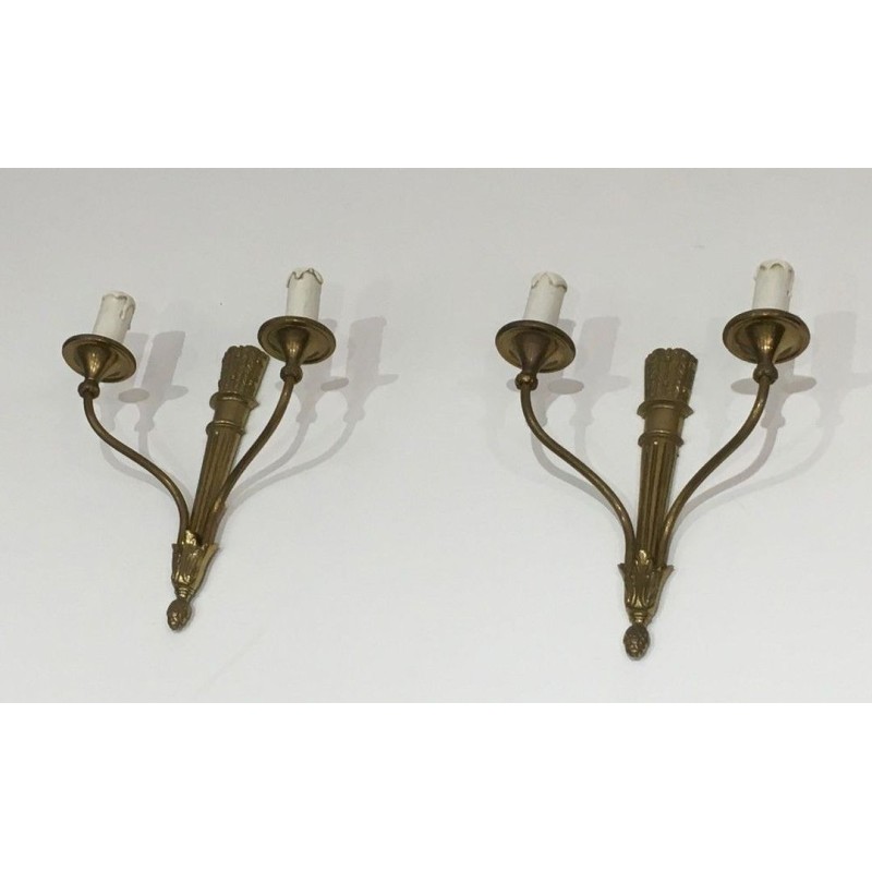 Louis The 16th Style Pair Of Bronze Wall Sconces With Quiver