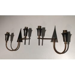 Pair of Brushed Steel and Brass Design Wall Lights, French Work, circa 1970
