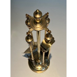 Nécessaire de Feu en Laiton de Style Néoclassique, Travail Français, vers 1970