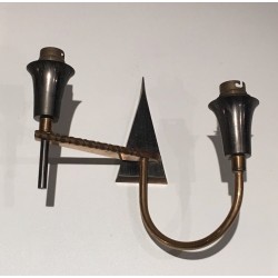 Pair of Brushed Steel and Brass Design Wall Lights, French Work, circa 1970
