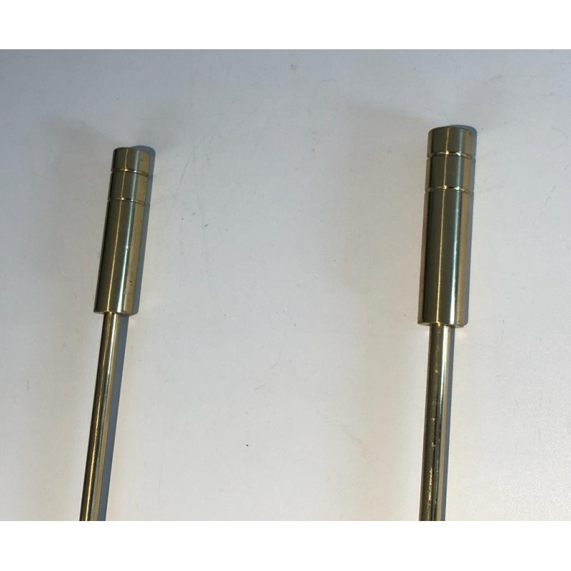 Brass Design Fireplace Tools Set, French Work, circa 1970