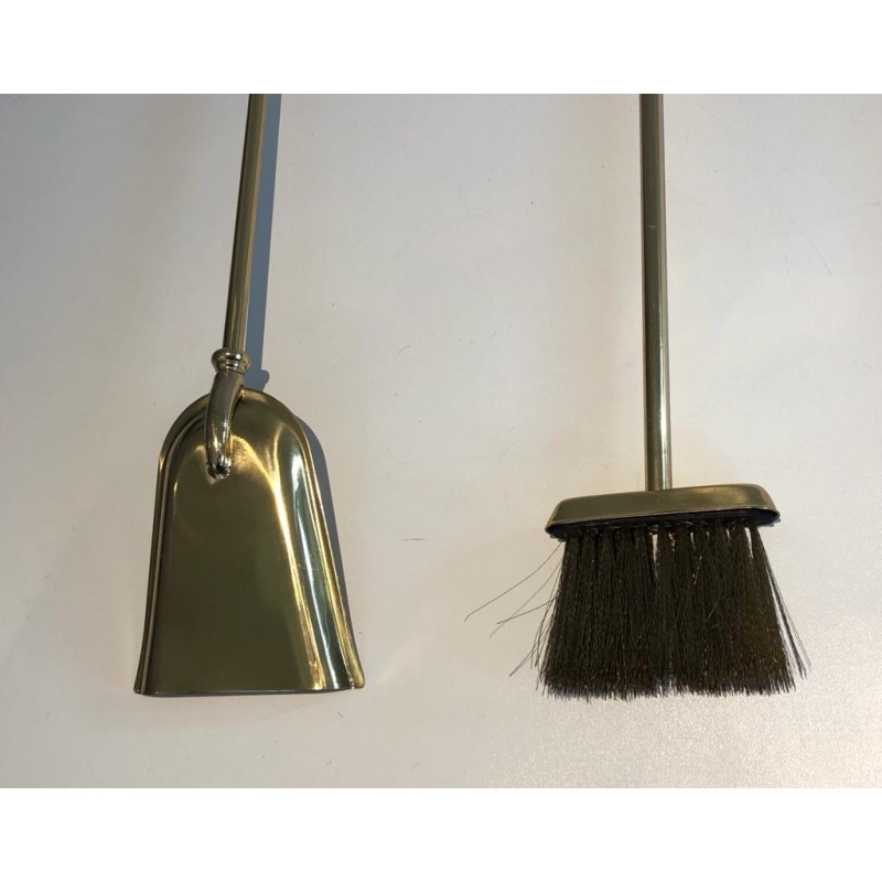 Brass Design Fireplace Tools Set, French Work, circa 1970