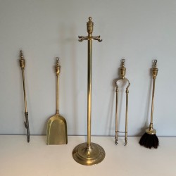 Nécessaire de Feu en Laiton de Style Néoclassique, Travail Français, vers 1970