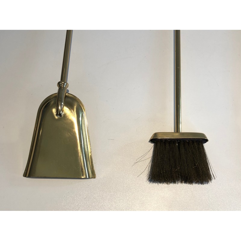 Brass Design Fireplace Tools Set, French Work, circa 1970