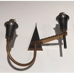 Pair of Brushed Steel and Brass Design Wall Lights, French Work, circa 1970