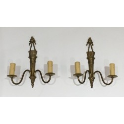 Pair Of Louis The 16th Style Bronze Wall Sconces With Quiver And Ribbons