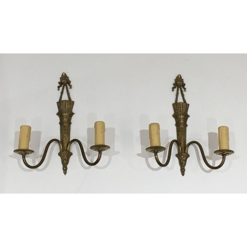 Pair Of Louis The 16th Style Bronze Wall Sconces With Quiver And Ribbons