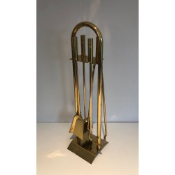 Brass Design Fireplace Tools Set, French Work, circa 1970