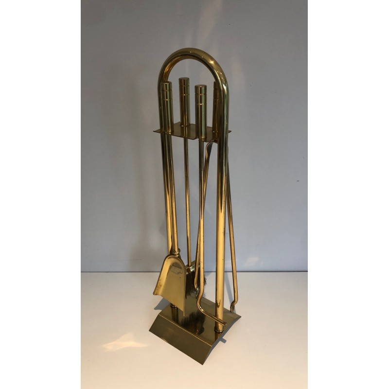 Brass Design Fireplace Tools Set, French Work, circa 1970