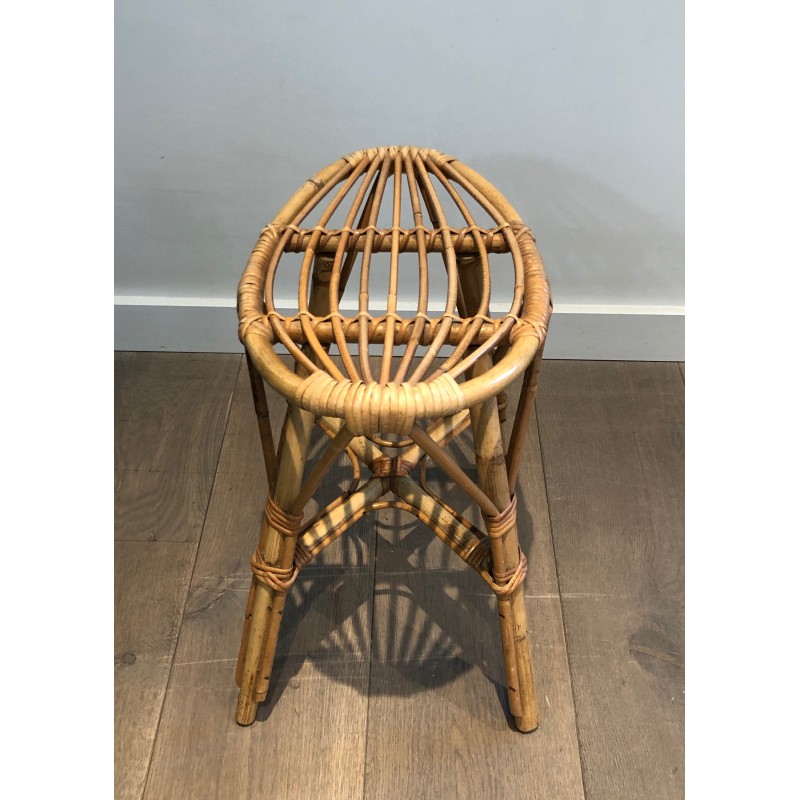 Tabouret en Rotin, Travail Français, vers 1970