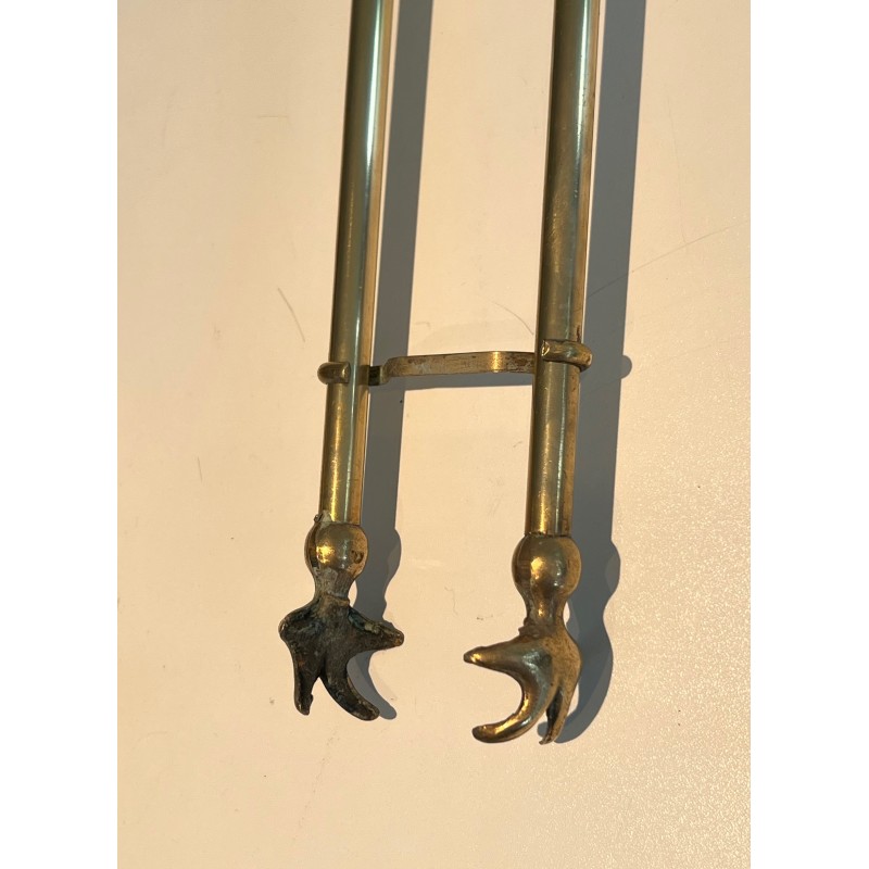 Neoclassical Brass Fireplace Tools Set, French Work, circa 1970