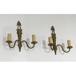 Pair Of Louis The 16th Style Bronze Wall Sconces With Quiver And Ribbons