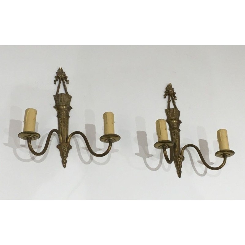 Pair Of Louis The 16th Style Bronze Wall Sconces With Quiver And Ribbons