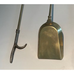Neoclassical Brass Fireplace Tools Set, French Work, circa 1970