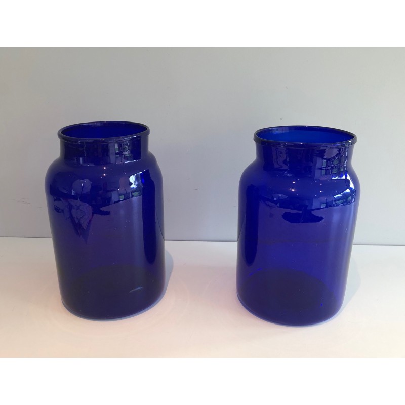 Paire de Vases Bleu Cobalt, Travail Français, vers 1970