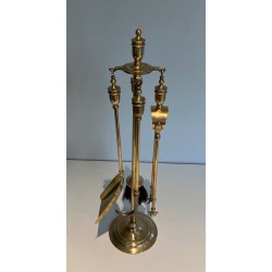Neoclassical Brass Fireplace Tools Set, French Work, circa 1970