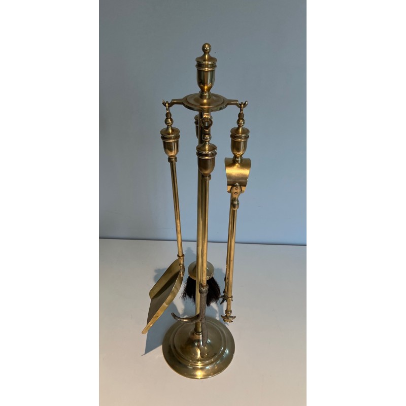 Neoclassical Brass Fireplace Tools Set, French Work, circa 1970