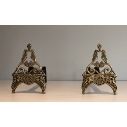Paire de Chenets en Bronze Patiné de Style Néo-Empire, Travail Français, vers 1930