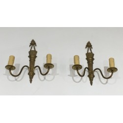 Pair Of Louis The 16th Style Bronze Wall Sconces With Quiver And Ribbons