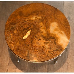 Round Silver-Plated Metal Coffee Table with Onyx Top, in the Jansen Manner, circa 1940