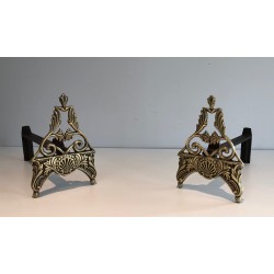 Paire de Chenets en Bronze Patiné de Style Néo-Empire, Travail Français, vers 1930