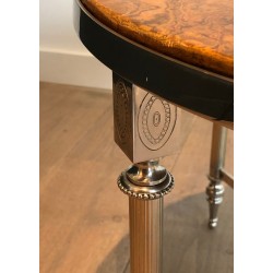 Round Silver-Plated Metal Coffee Table with Onyx Top, in the Jansen Manner, circa 1940